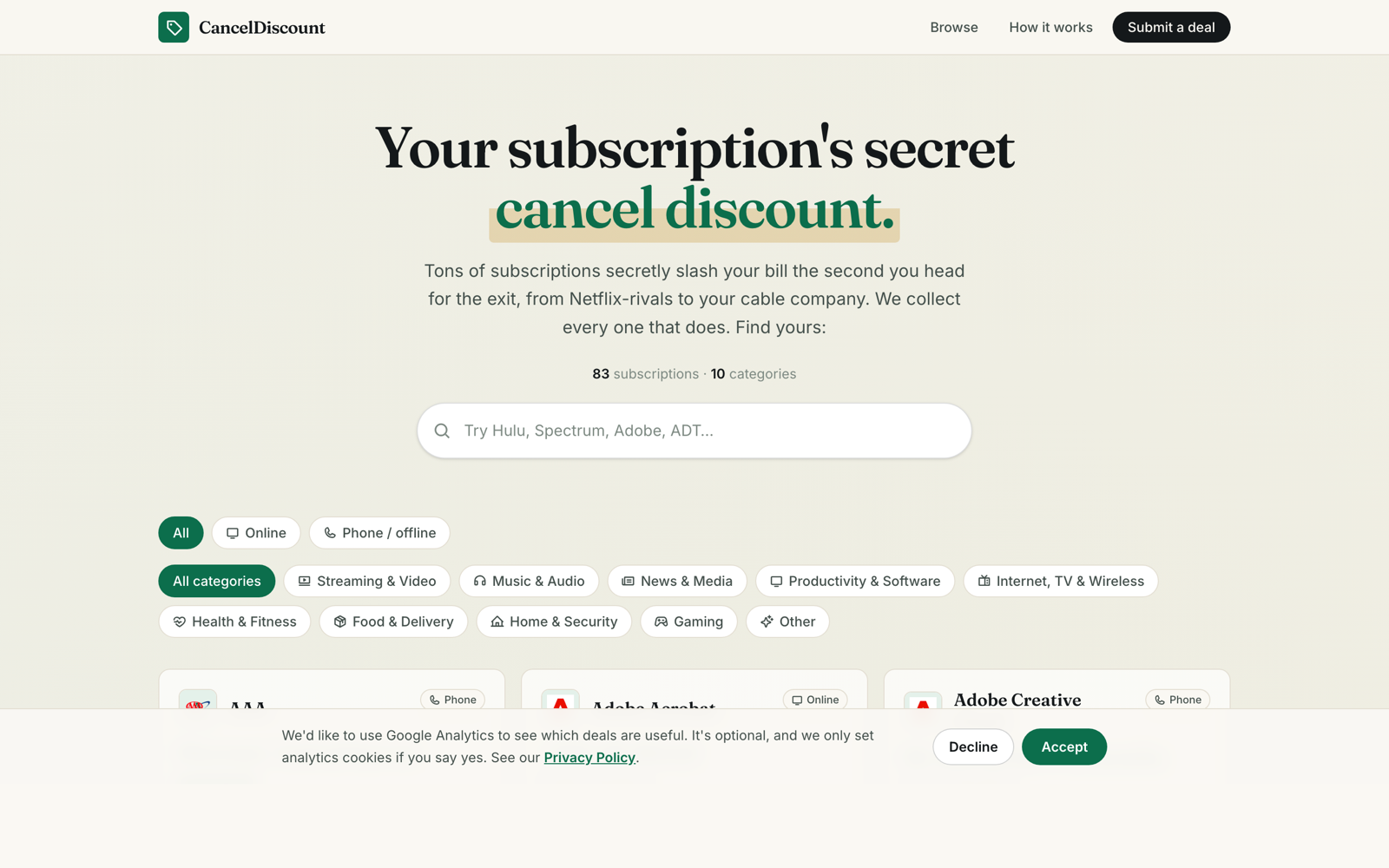 CancelDiscount landing page
