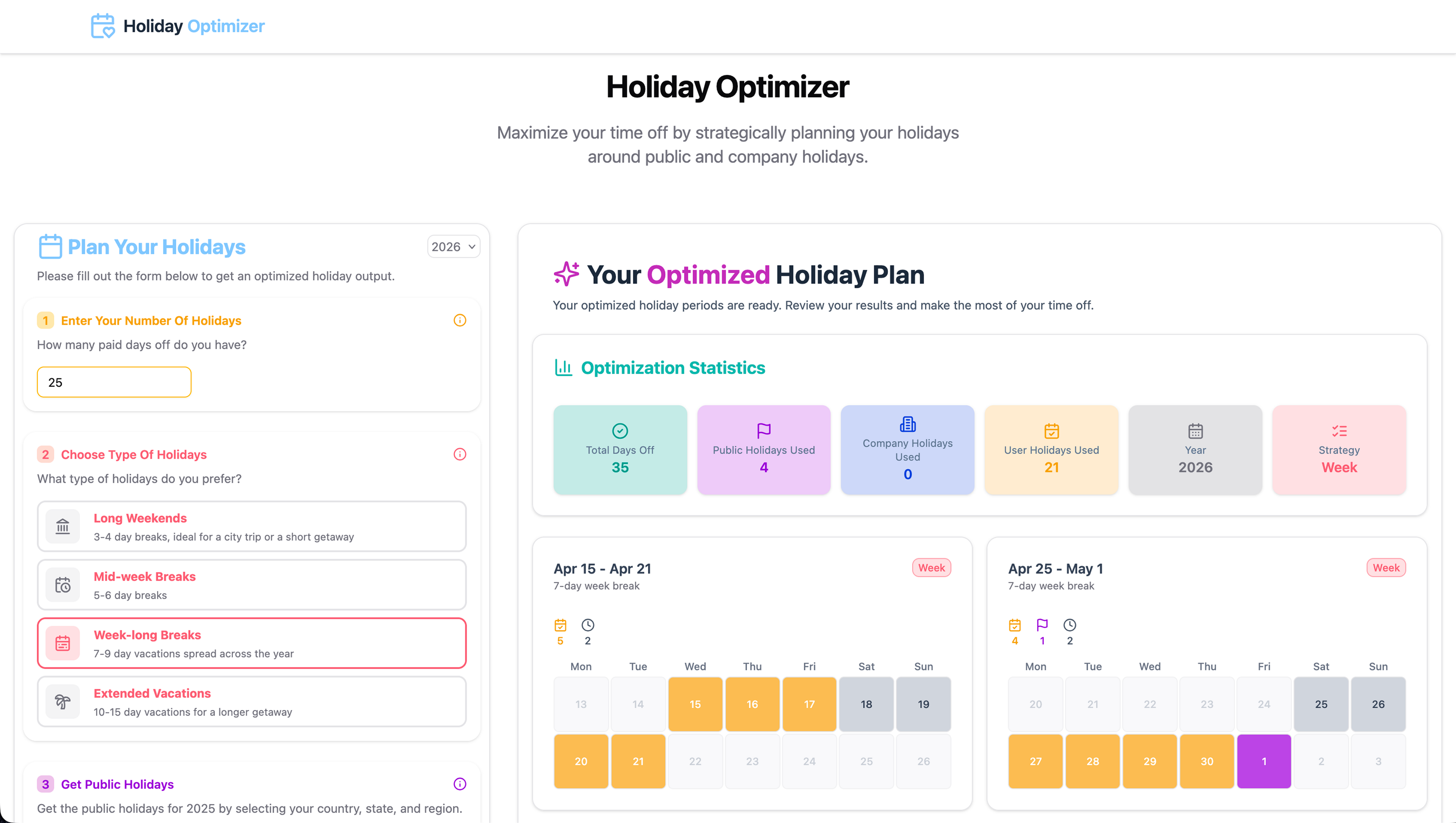 Holidayoptimizer optimized result view