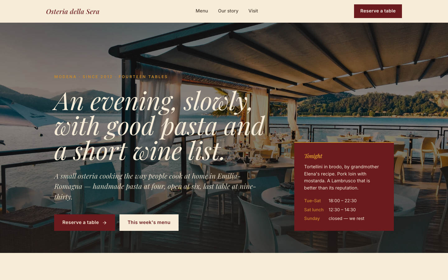 Osteria della Sera — design study hero