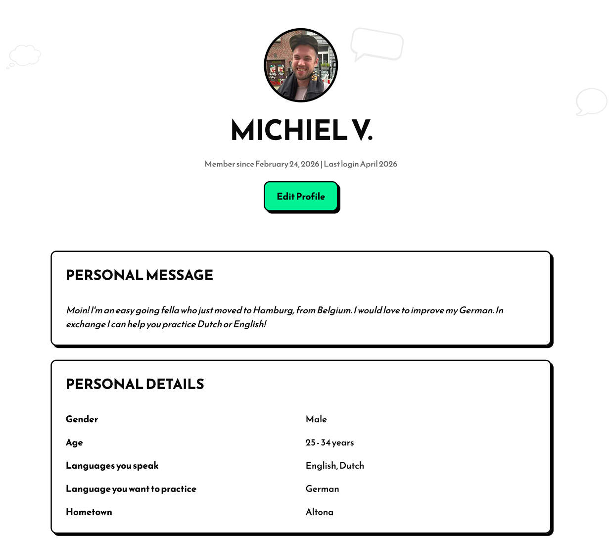 Chatati profile: personal message and details